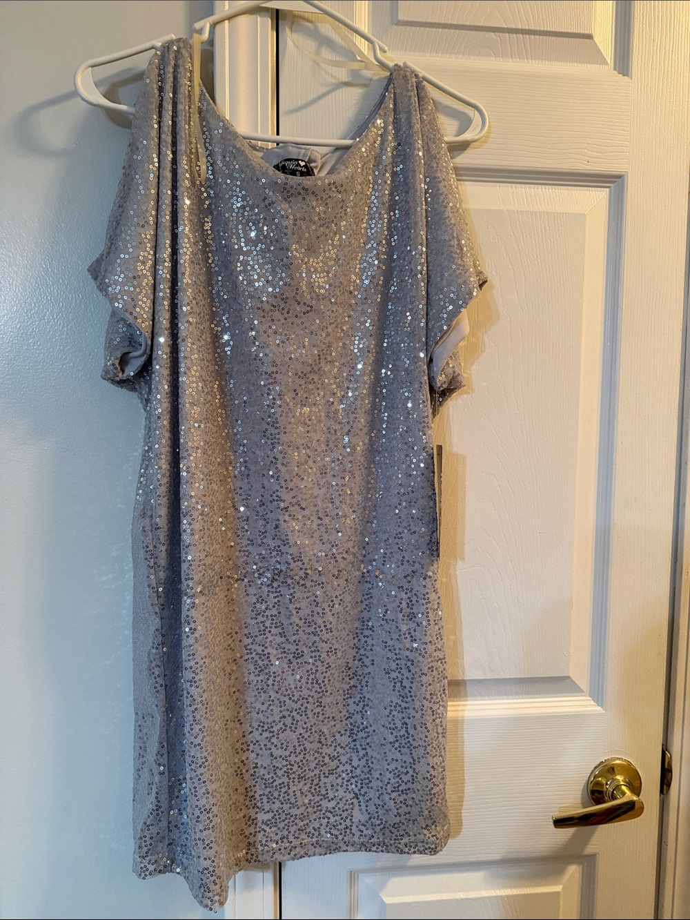 NWT Sequin Hearts brand silver sequined mini dress